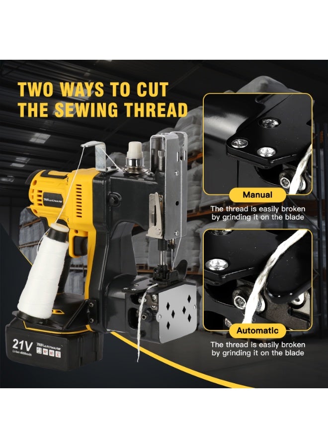 TriThardware 1000W Cordless Bag Sewing Machine with 2pcs Batteries, Portable Industrial Bag Closer, 2-Second Fast Sealingfor Woven PP/Canvas/Jute Bags, Factory &Farm Bag Stitcher-Yellow - Image 4